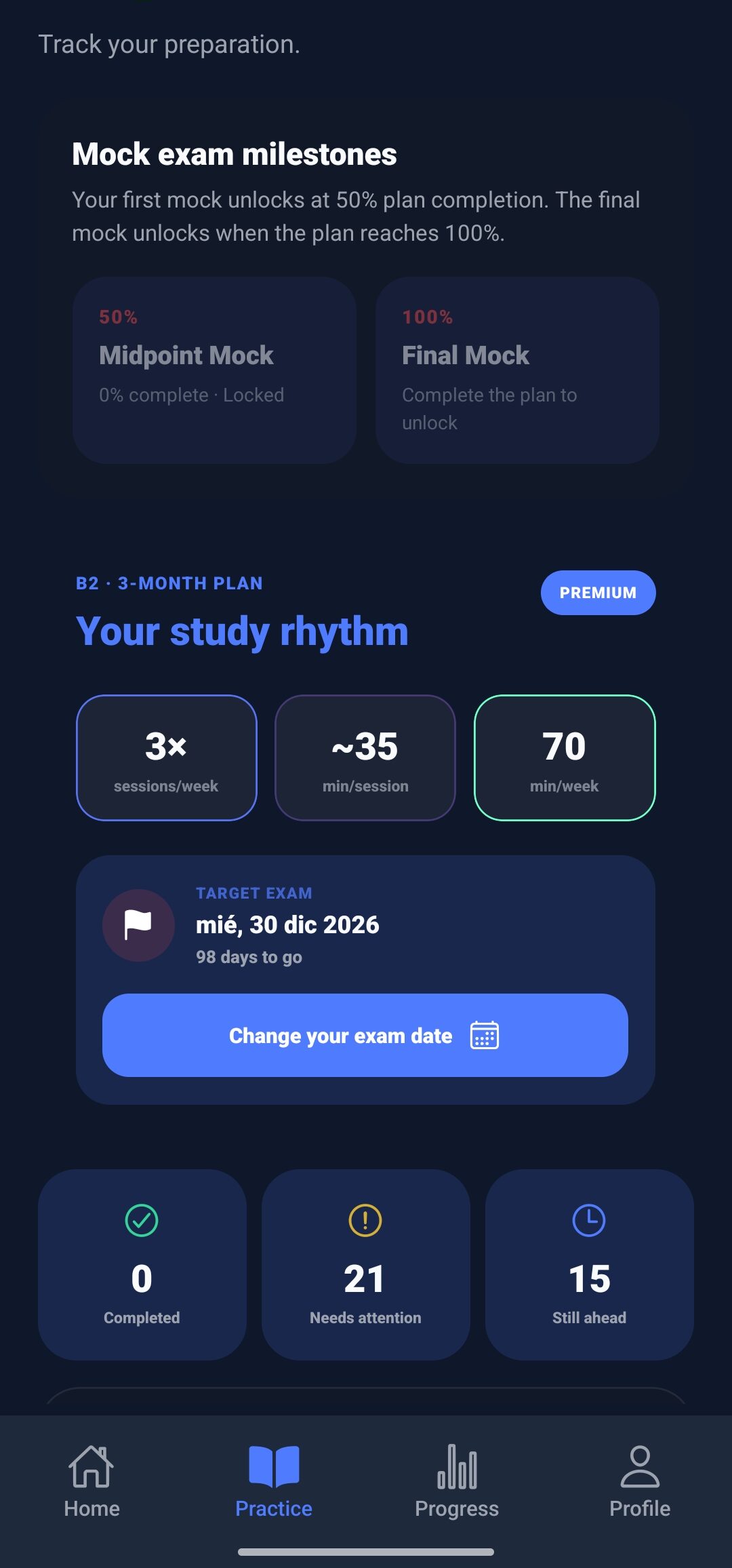 GoGetter Cambridge APP personalised preparation home screen