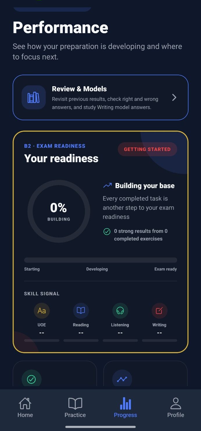 GoGetter Cambridge APP personalised preparation home screen