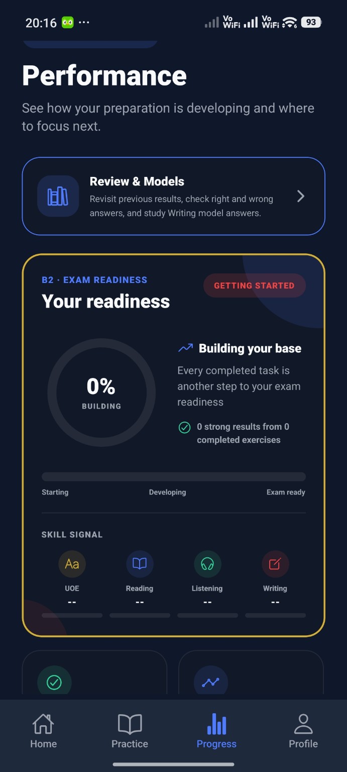 GoGetter Cambridge APP personalised preparation home screen