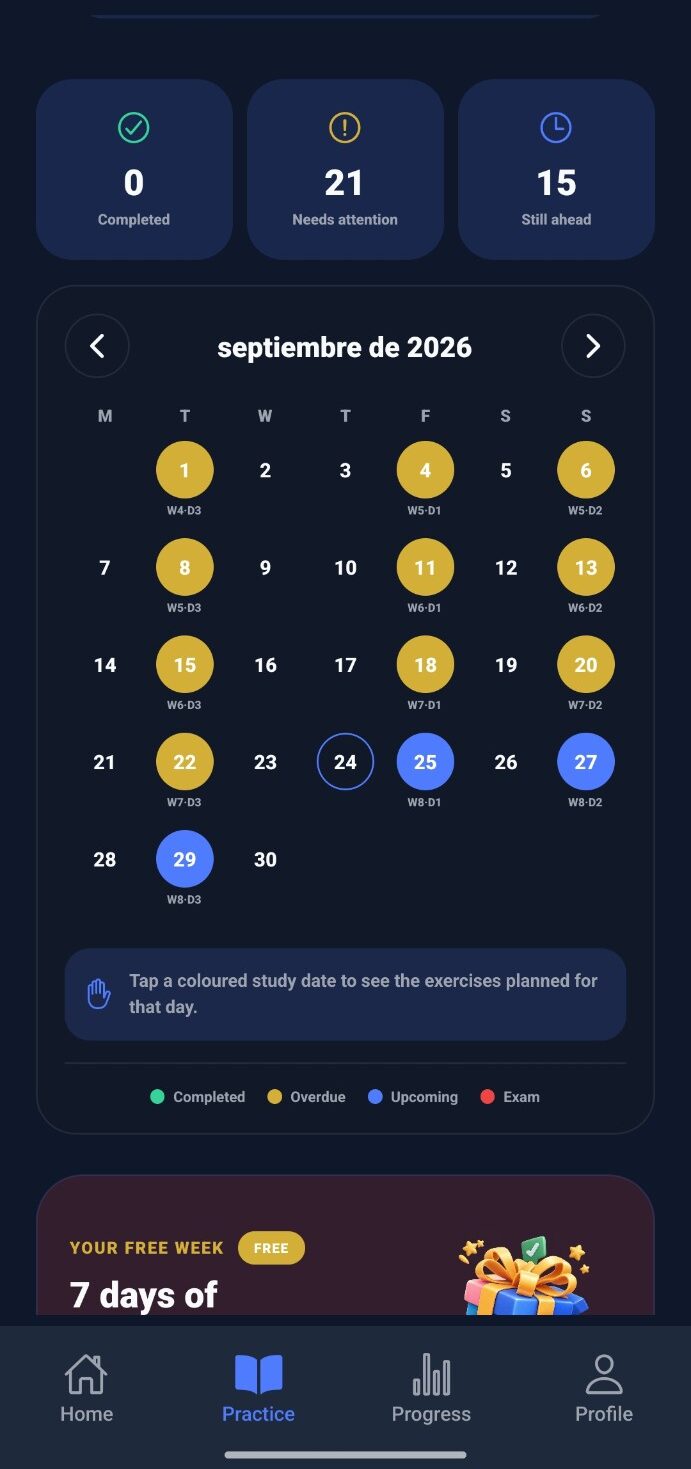 GoGetter Cambridge APP personalised preparation home screen