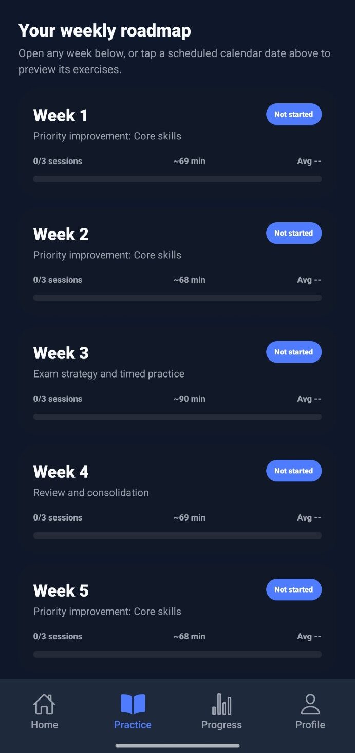 GoGetter Cambridge APP personalised preparation home screen